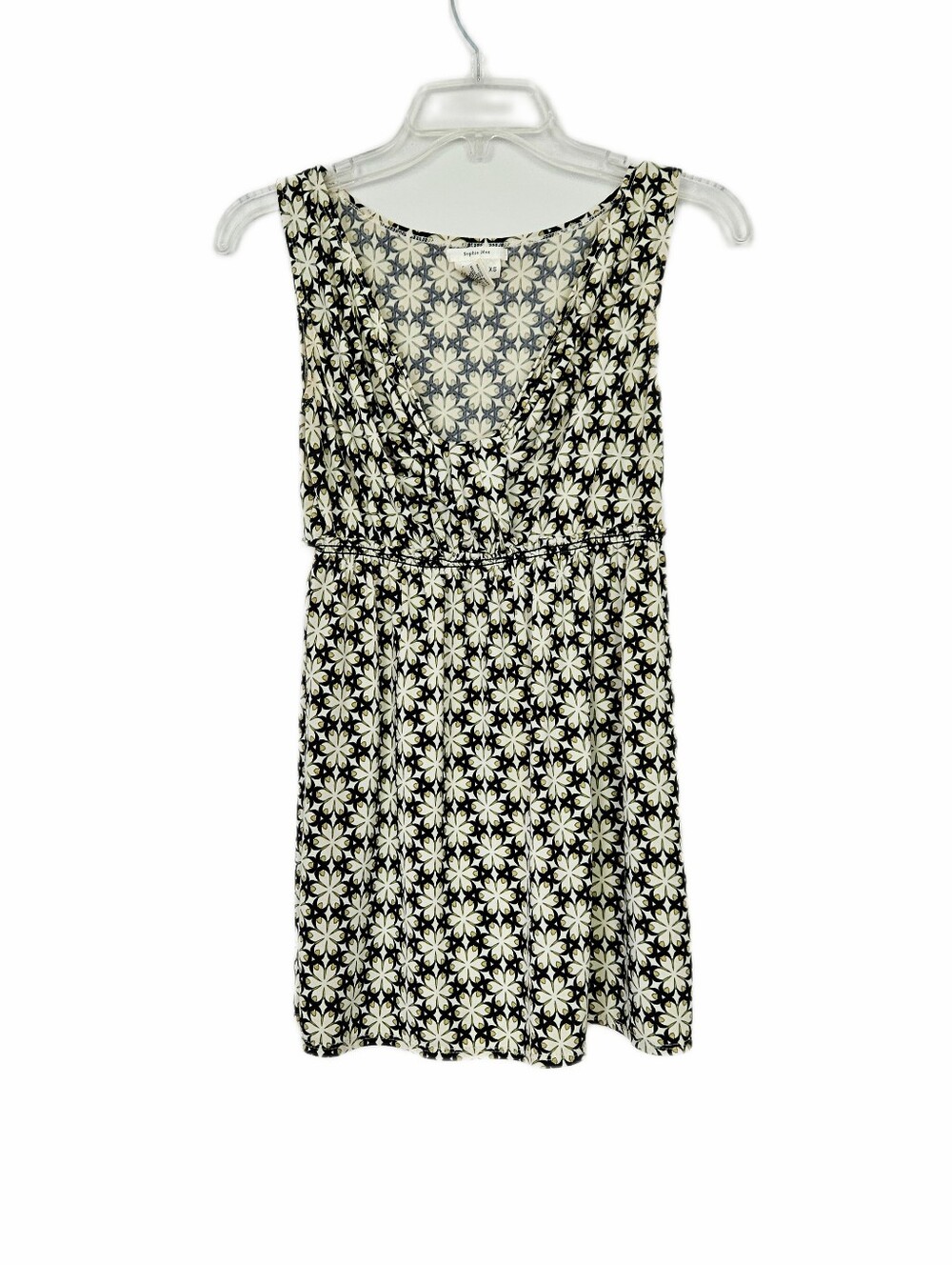Sophie Max Black & Cream Floral V-Neck Top XS Women's